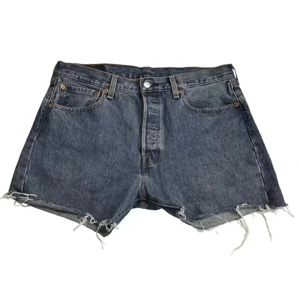 Levi's 501 Jean Shorts Cutoffs Medium Wash Button Fly Size 33